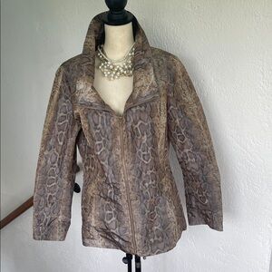 ST JOHN NEW Yellow Label Snake Print Rain Jacket Pewter‎ Bisque Print Gold Zip M
